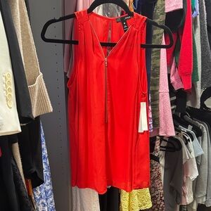 Aqua Vibrant Red/Orange Zip-Front Sleeveless Shirt